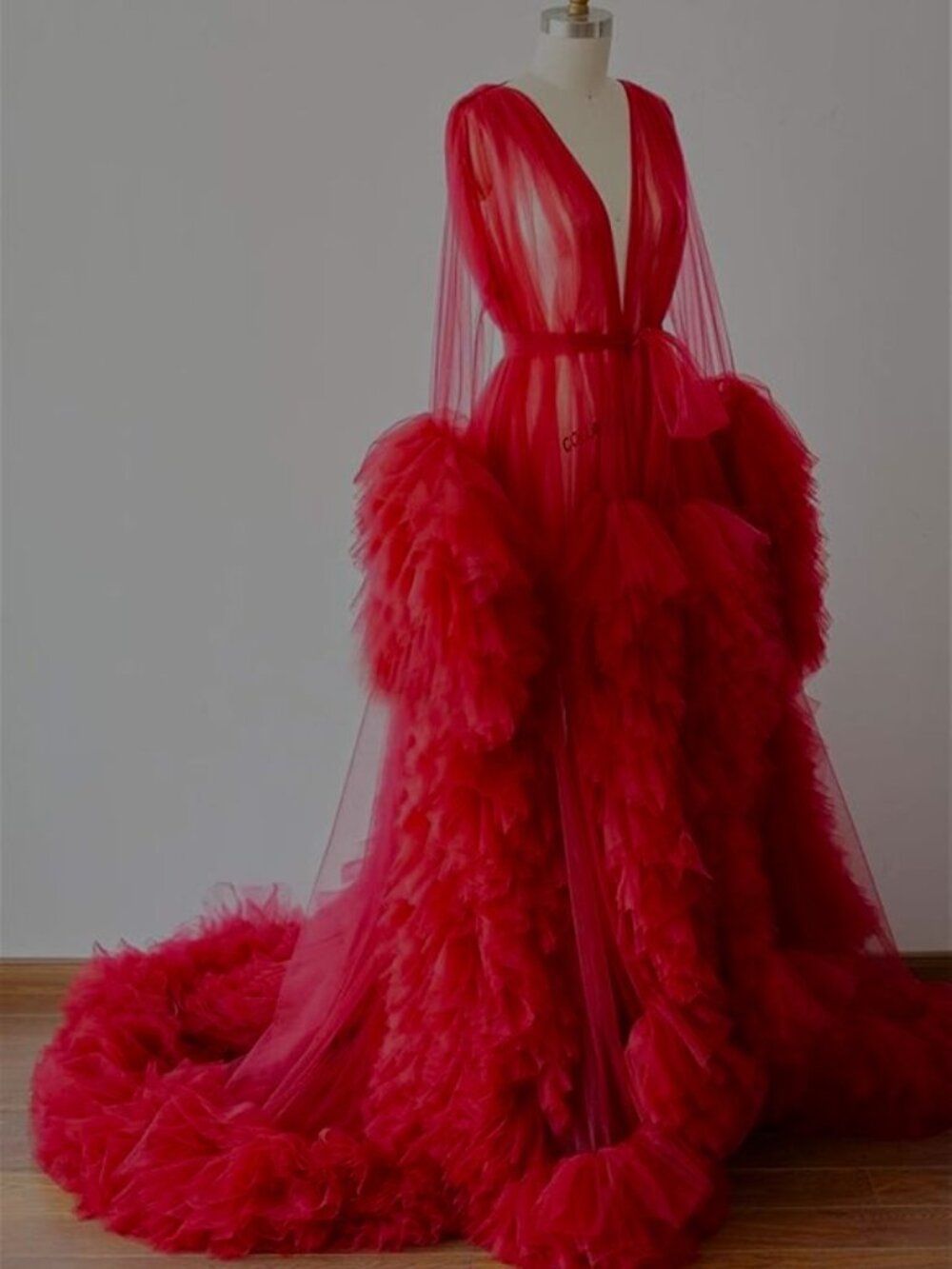 Long Dark Pink Tulle Robe - Picture 3 of 3